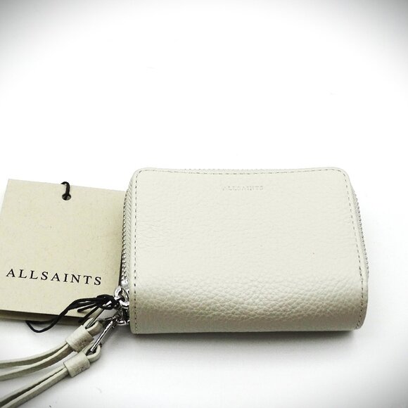 ALL SAINTS Fetch Genuine Pampas White Color Leather Card Wallet - Picture 1 of 8